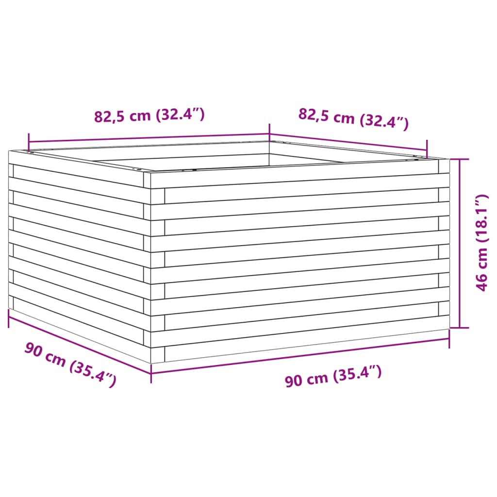 Vaso/floreira de jardim 90x90x46 cm madeira de douglas maciça