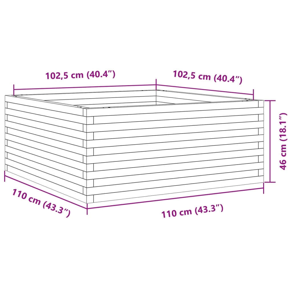 Vaso/floreira de jardim 110x110x46 cm pinho maciço castanho-mel