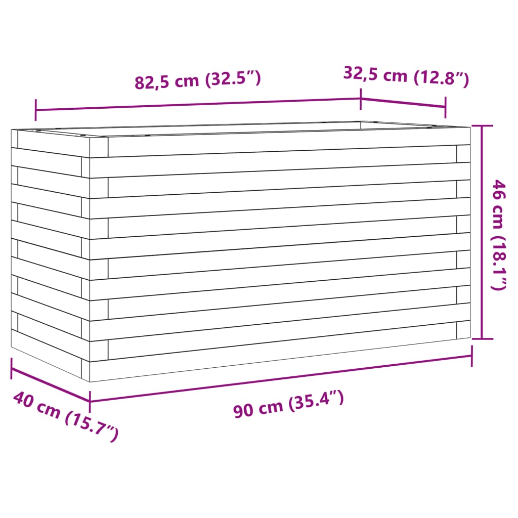 Vaso/floreira de jardim 90x40x46 cm madeira pinho maciça branco