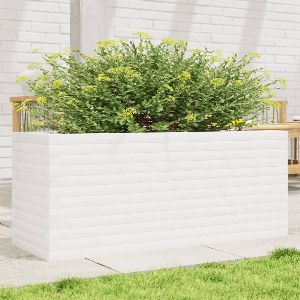 Vaso/floreira de jardim 110x40x46cm madeira pinho maciça branco