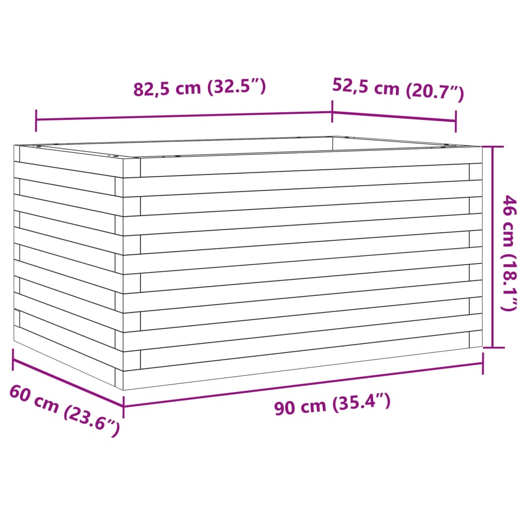 Vaso/floreira de jardim 90x60x46 cm madeira de pinho maciça