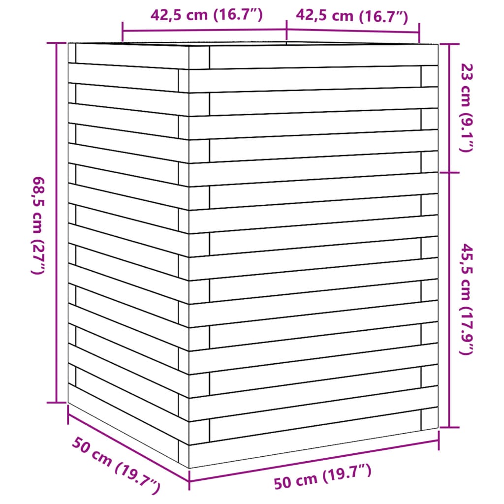 Vaso/floreira de jardim 50x50x68,5 cm pinho maciço branco