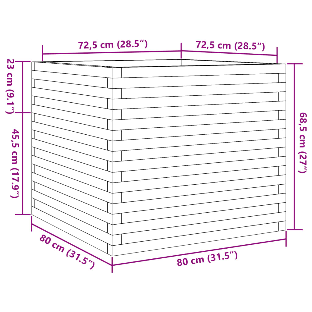 Vaso/floreira de jardim 80x80x68,5 cm madeira de pinho maciça