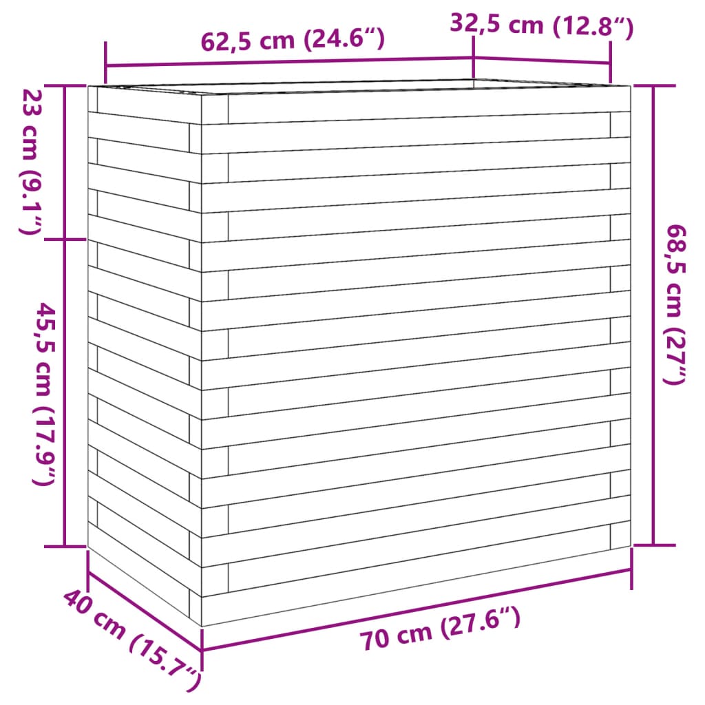 Vaso/floreira de jardim 70x40x68,5 cm madeira de pinho maciça