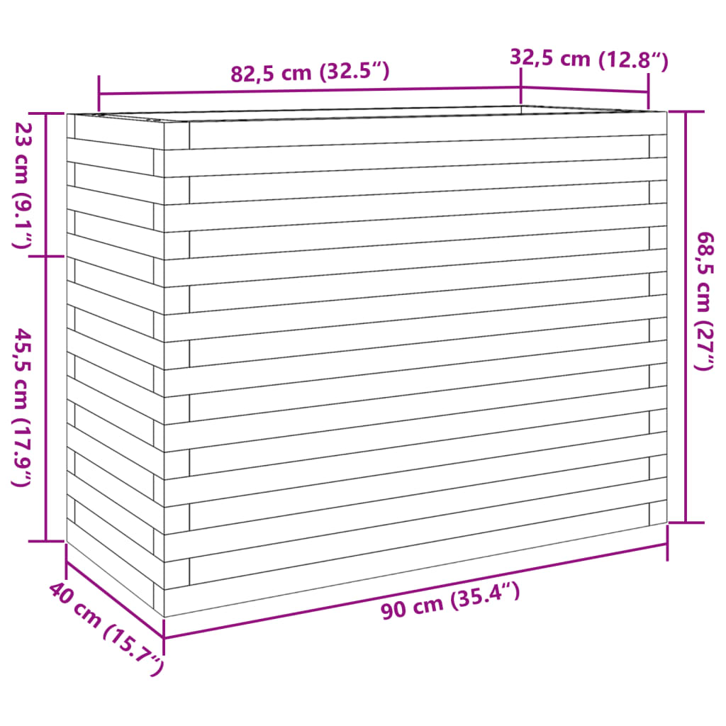 Vaso/floreira de jardim 90x40x68,5 cm madeira de pinho maciça