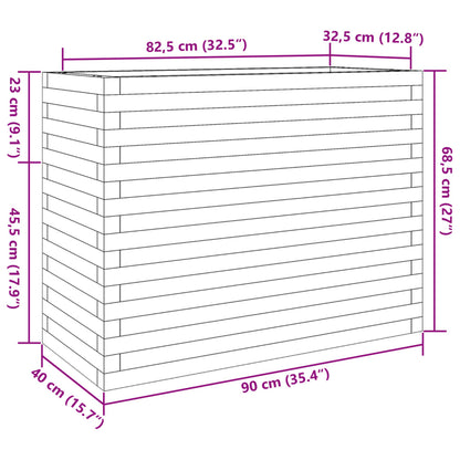 Vaso/floreira de jardim 90x40x68,5 cm madeira de pinho maciça