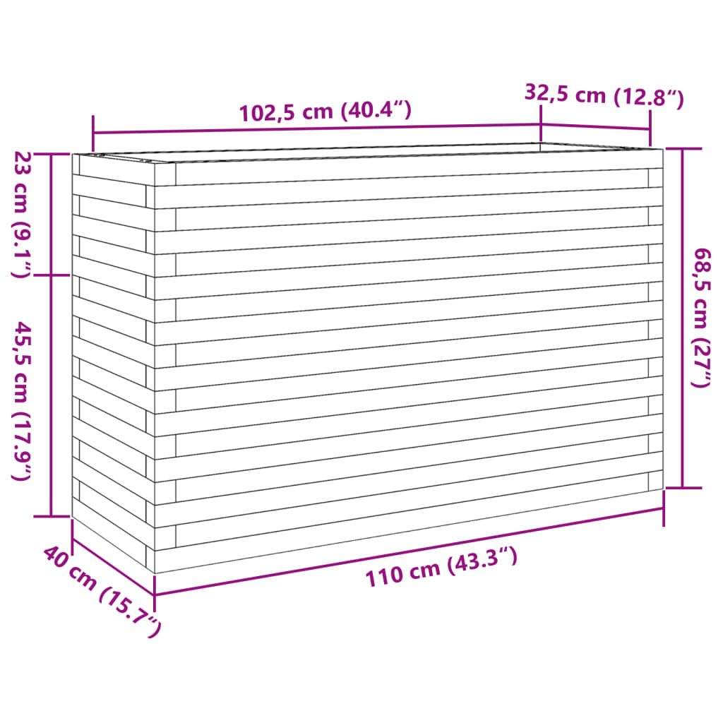 Vaso/floreira de jardim 110x40x68,5 pinho maciço castanho mel