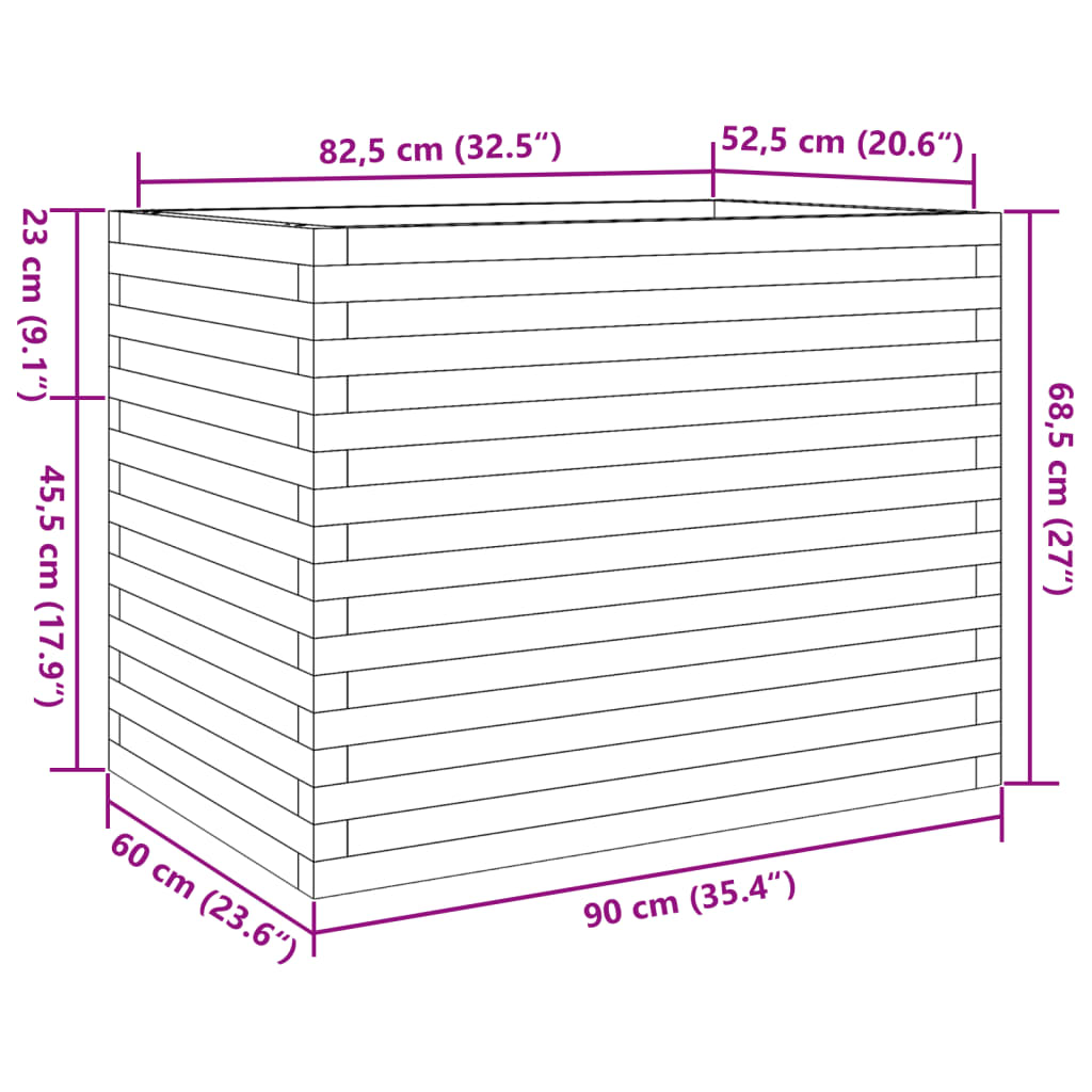 Vaso/floreira de jardim 90x60x68,5 madeira de pinho impregnada