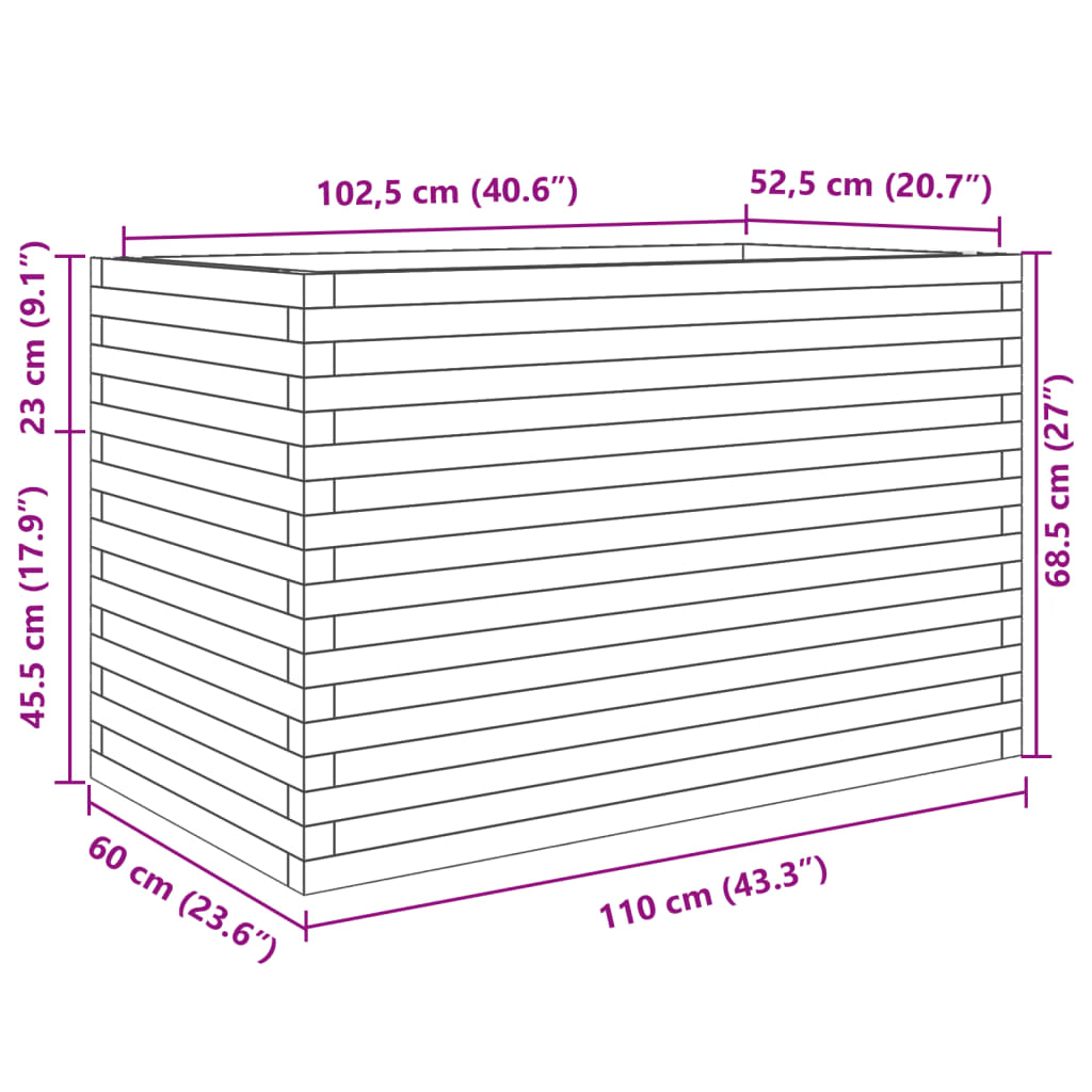 Vaso/floreira de jardim 110x60x68,5 cm pinho maciço branco