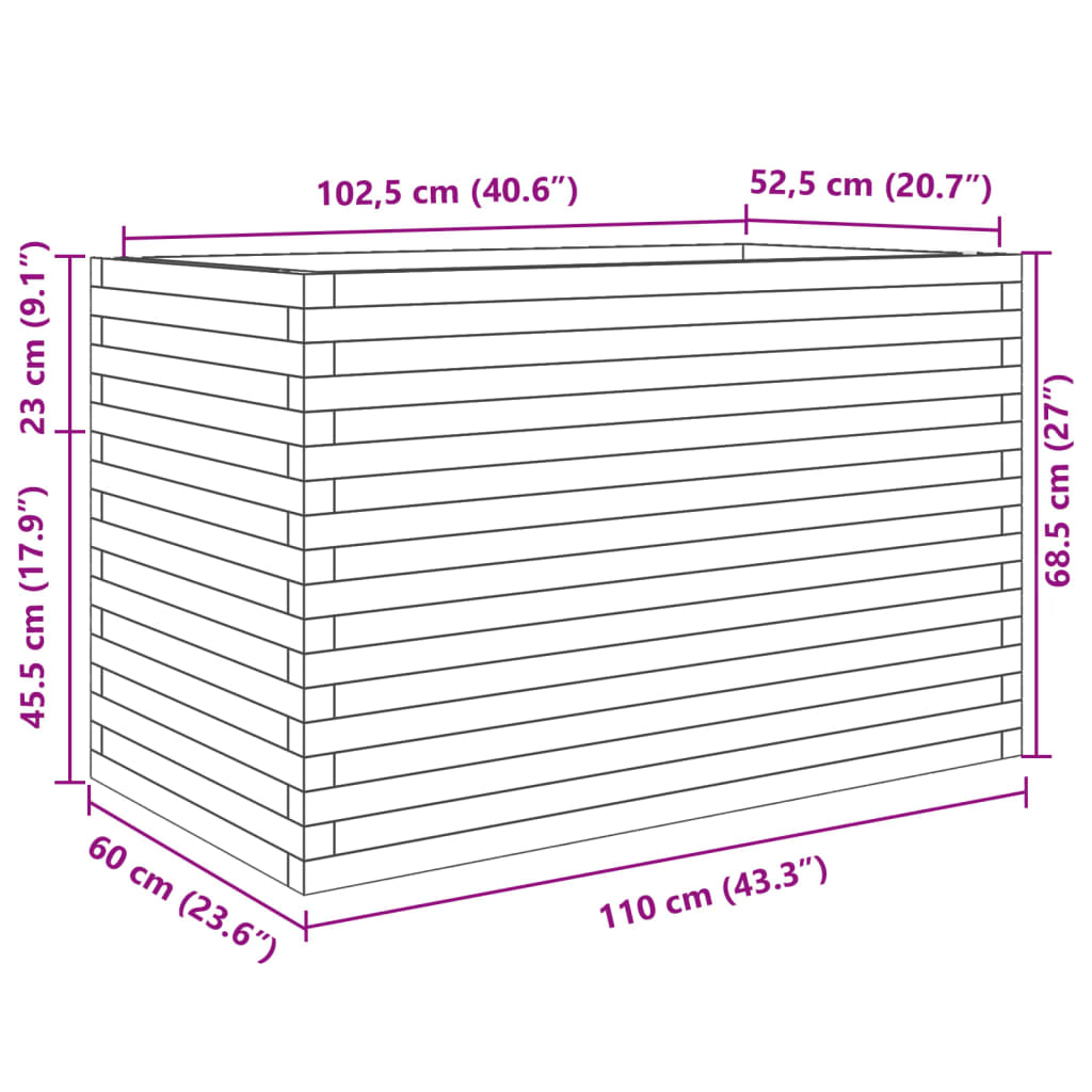 Vaso/floreira de jardim 110x60x68,5cm madeira de douglas maciça