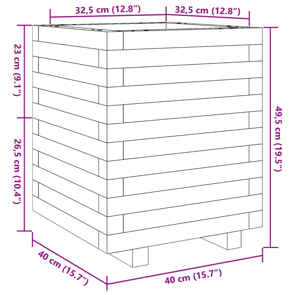 Vaso/floreira de jardim 40x40x49,5 cm madeira de pinho maciça