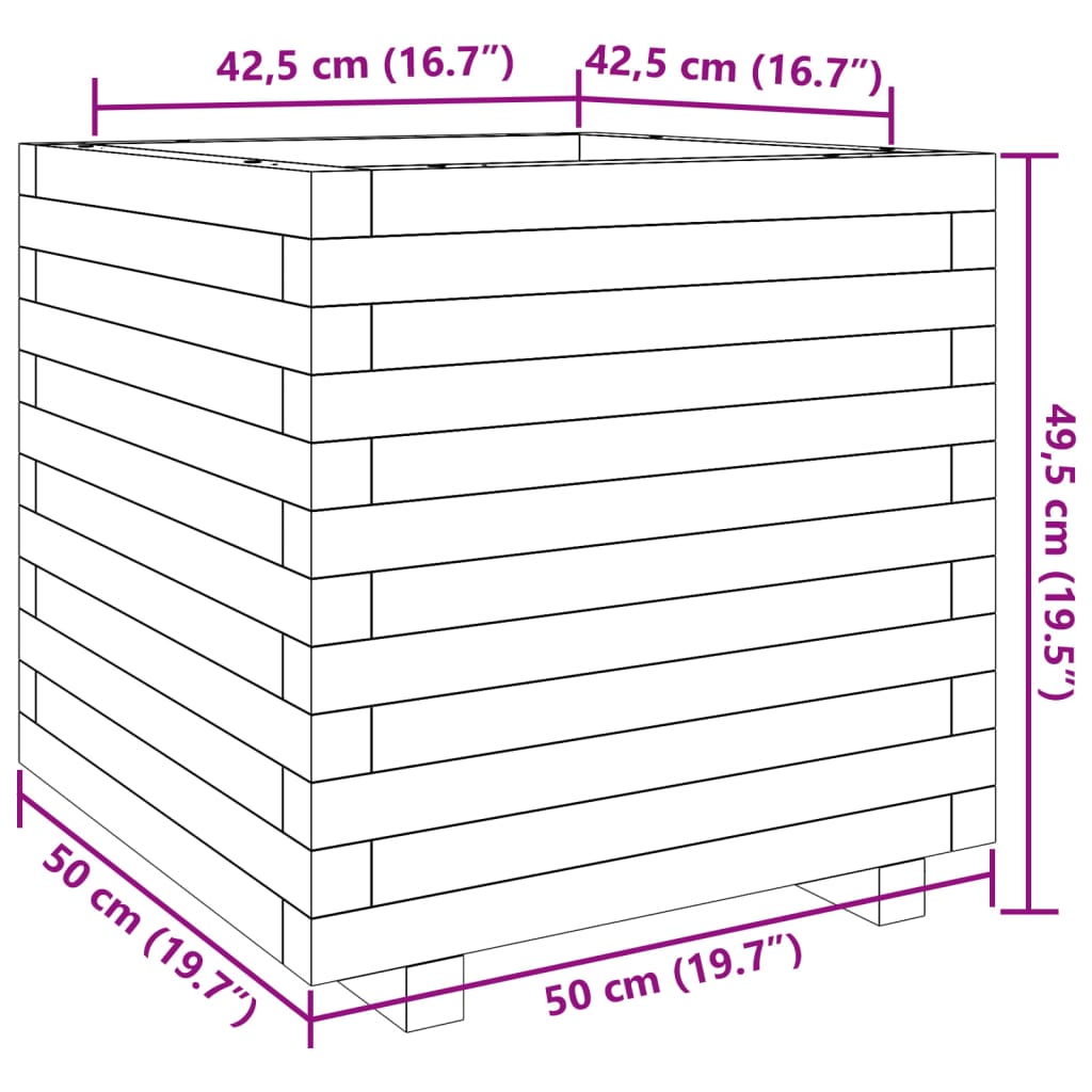 Vaso/floreira de jardim 50x50x49,5 cm pinho maciço branco