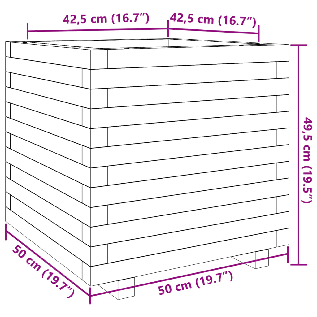 Vaso/floreira de jardim 50x50x49,5 cm pinho maciço castanho mel