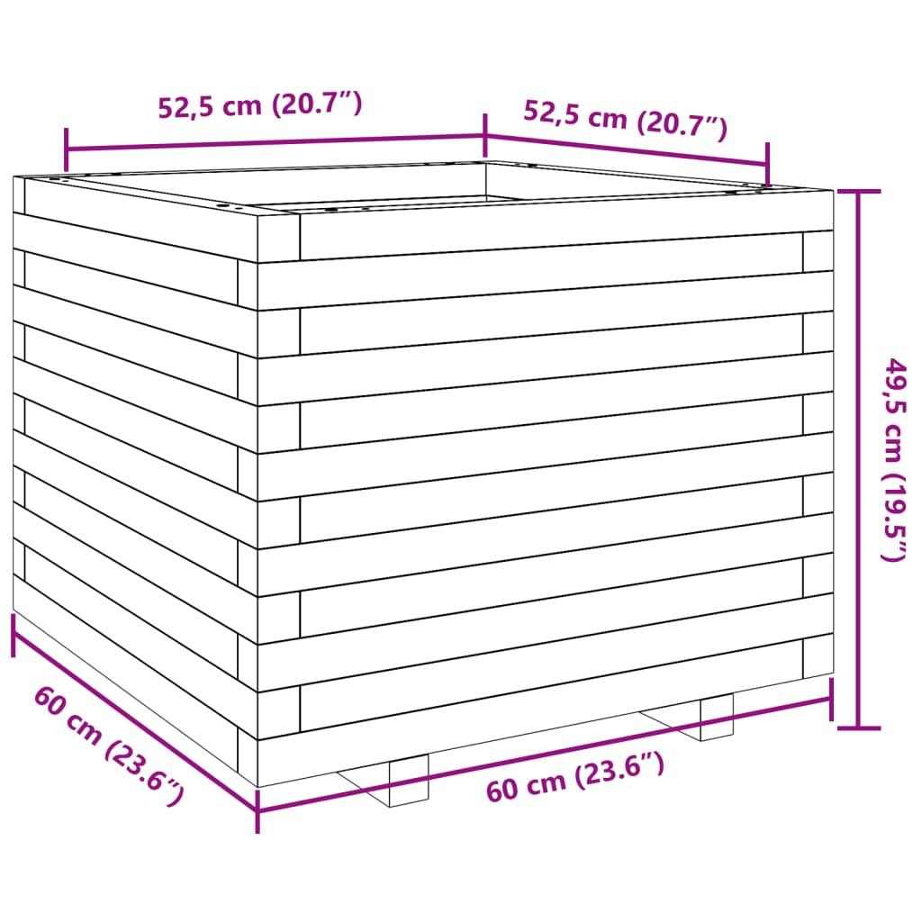 Vaso/floreira de jardim 60x60x49,5 cm madeira de pinho maciça