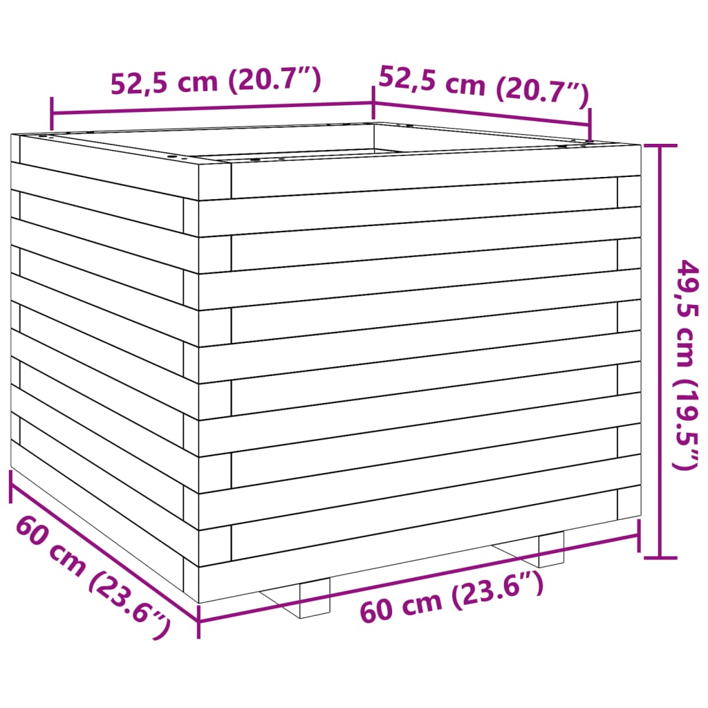 Vaso/floreira de jardim 60x60x49,5 cm madeira de douglas maciça