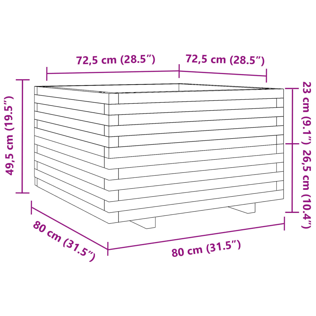 Vaso/floreira de jardim 80x80x49,5 cm madeira de douglas maciça