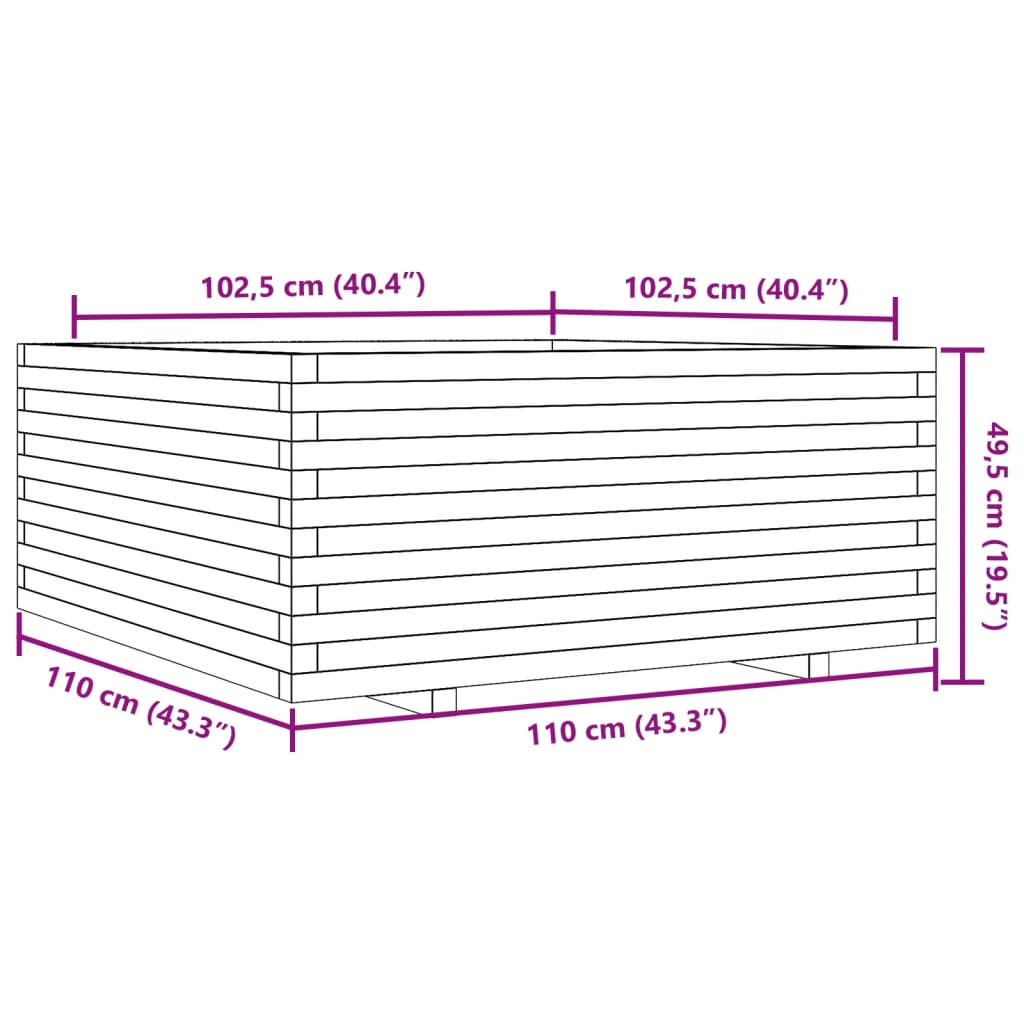 Vaso/floreira de jardim 110x110x49,5 cm madeira douglas maciça