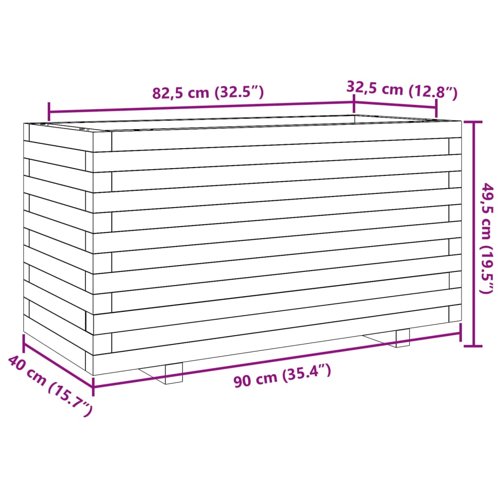 Vaso/floreira de jardim 90x90x49,5 cm pinho maciço branco