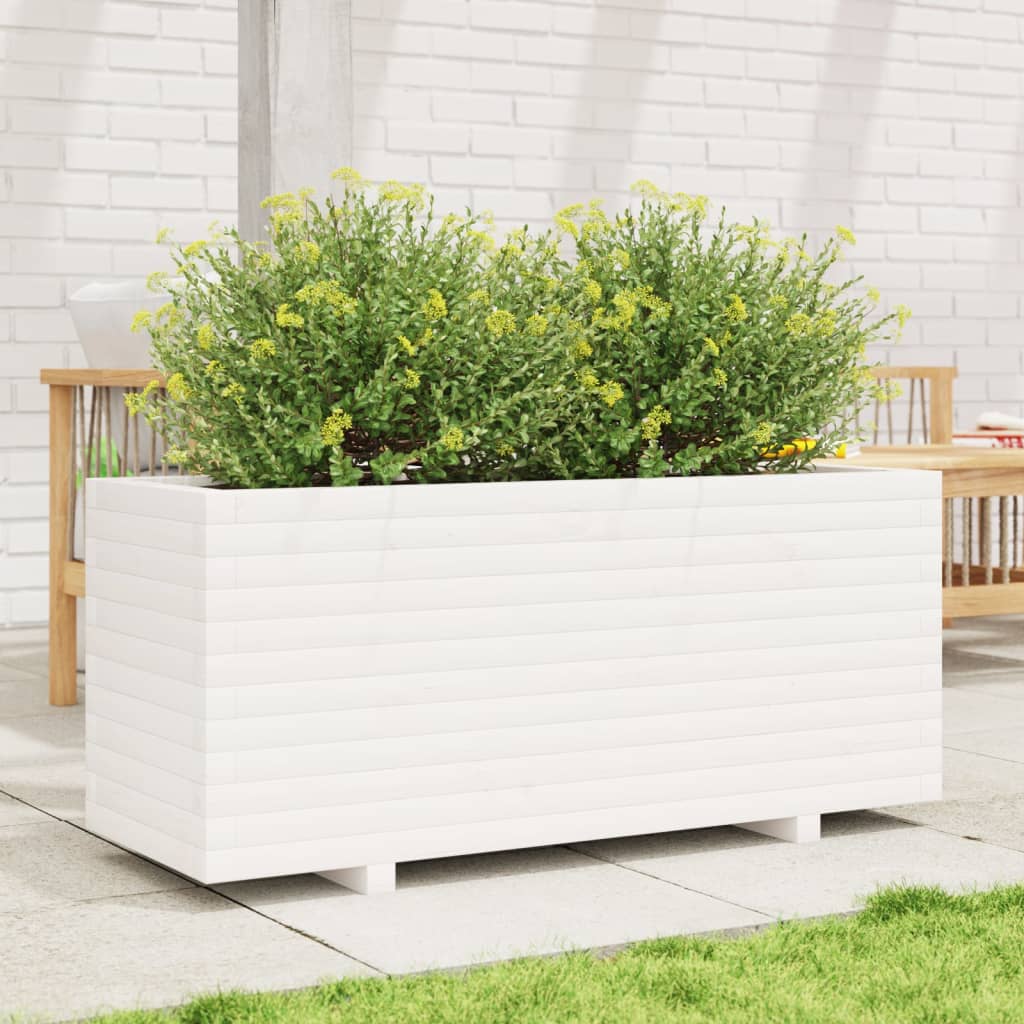 Vaso/floreira de jardim 110x40x49,5 cm pinho maciço branco