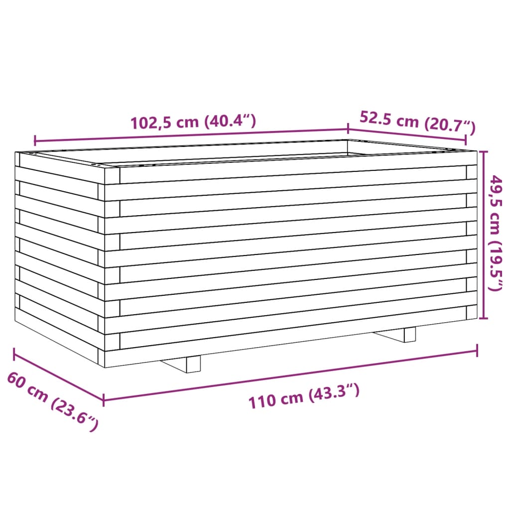 Vaso/floreira de jardim 110x60x49,5 cm madeira de pinho maciça