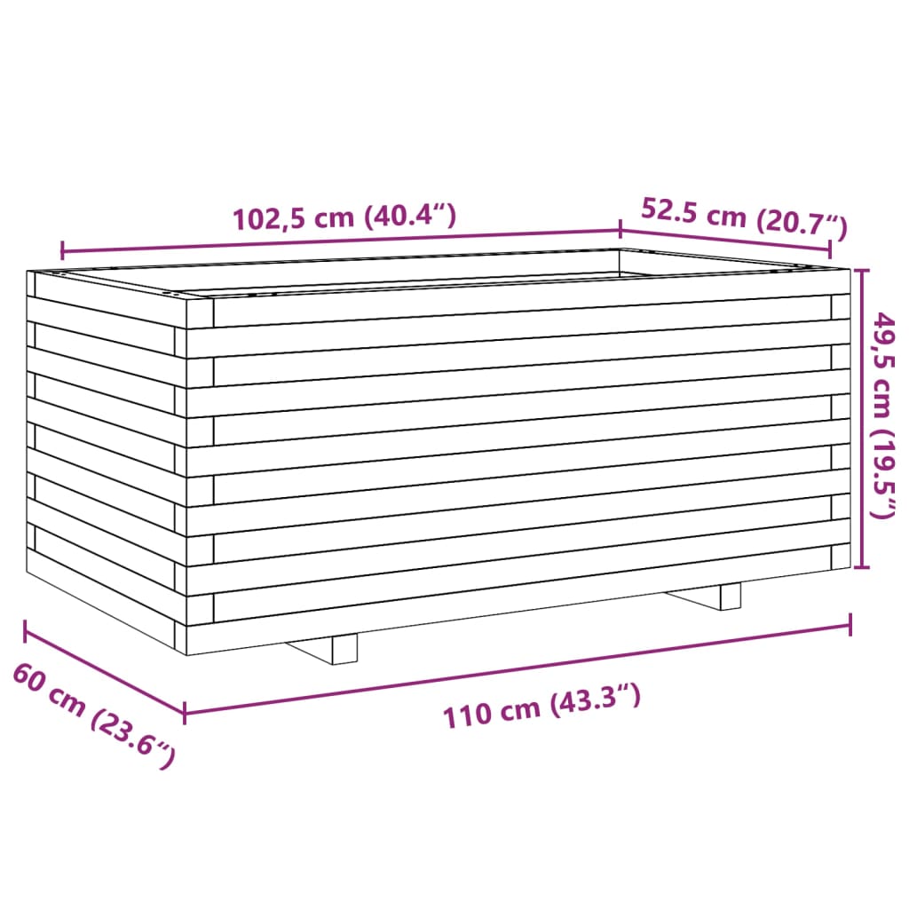 Vaso/floreira de jardim 110x60x49,5 cm pinho maciço branco