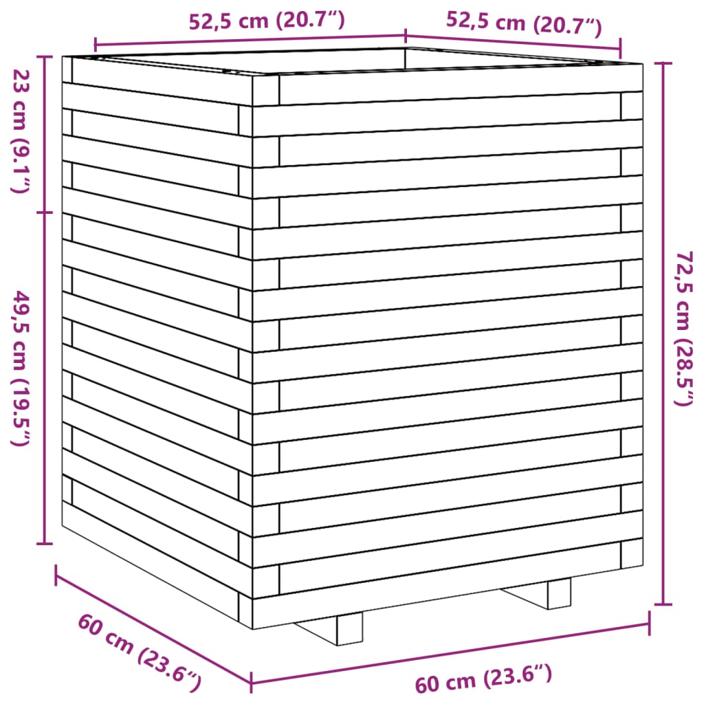 Vaso/floreira de jardim 60x60x72,5 cm pinho maciço branco