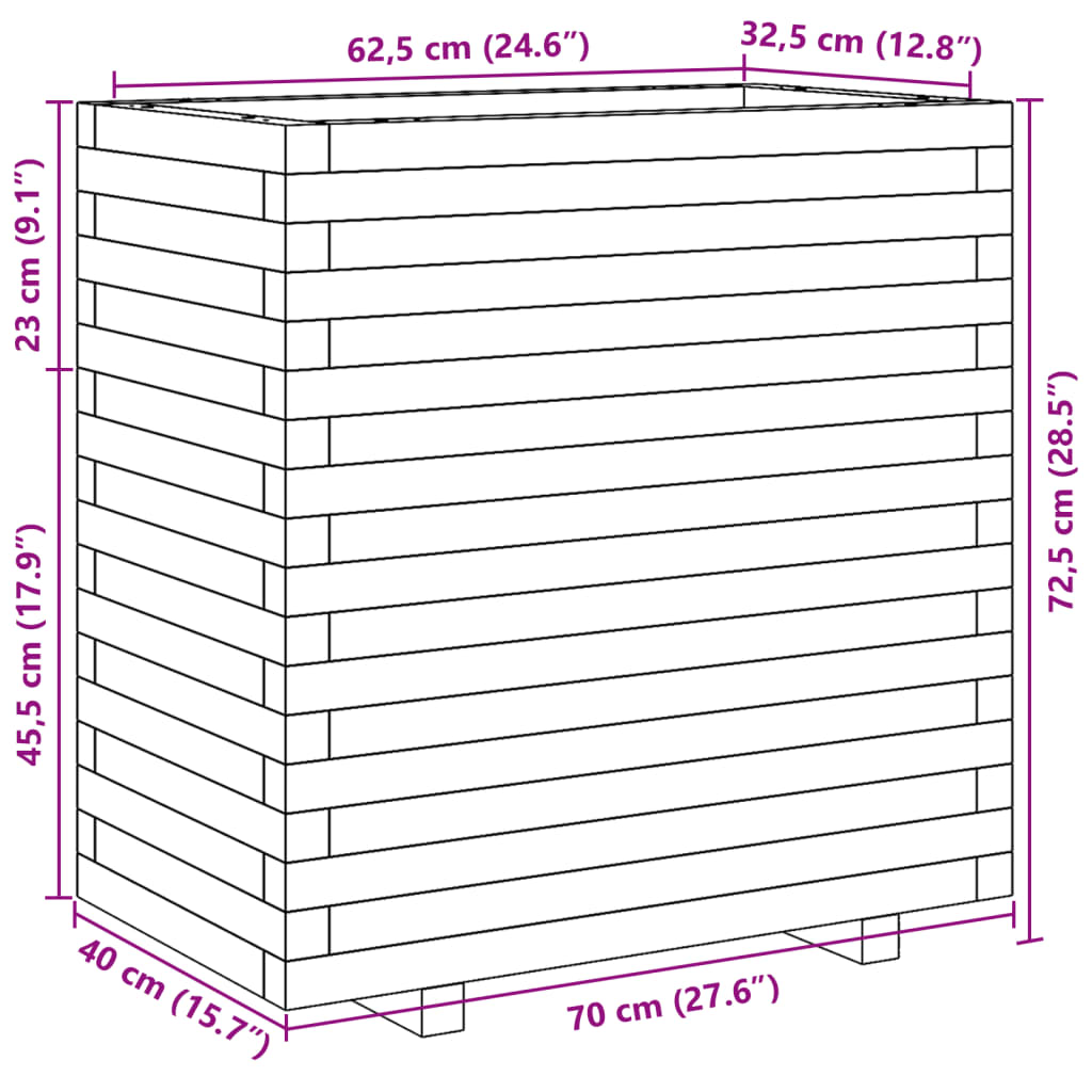 Vaso/floreira de jardim 70x40x72,5 cm madeira de pinho maciça