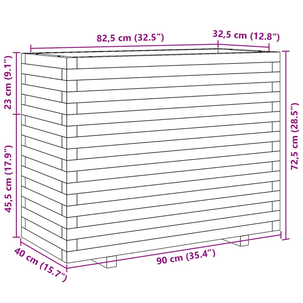 Vaso/floreira de jardim 90x40x72,5 cm pinho maciço castanho mel