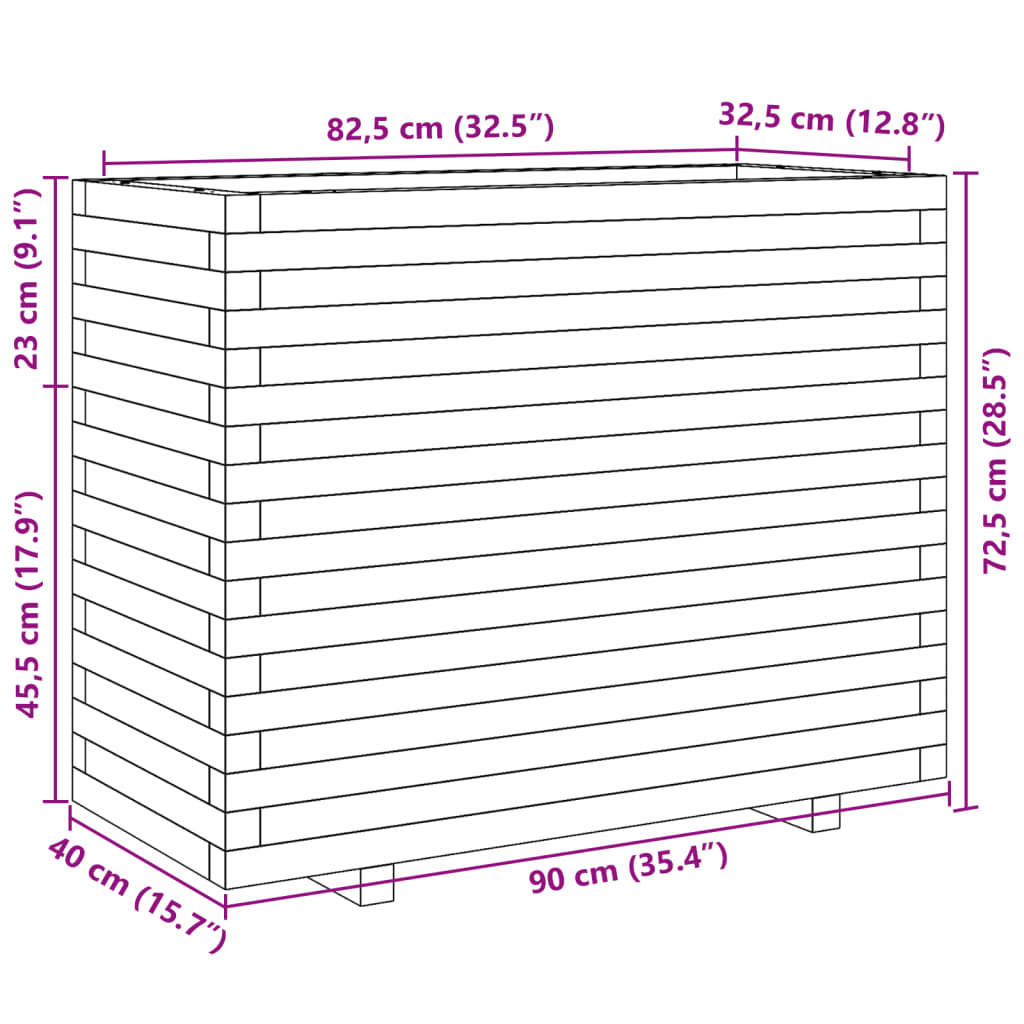 Vaso/floreira de jardim 90x40x72,5 cm madeira de douglas maciça