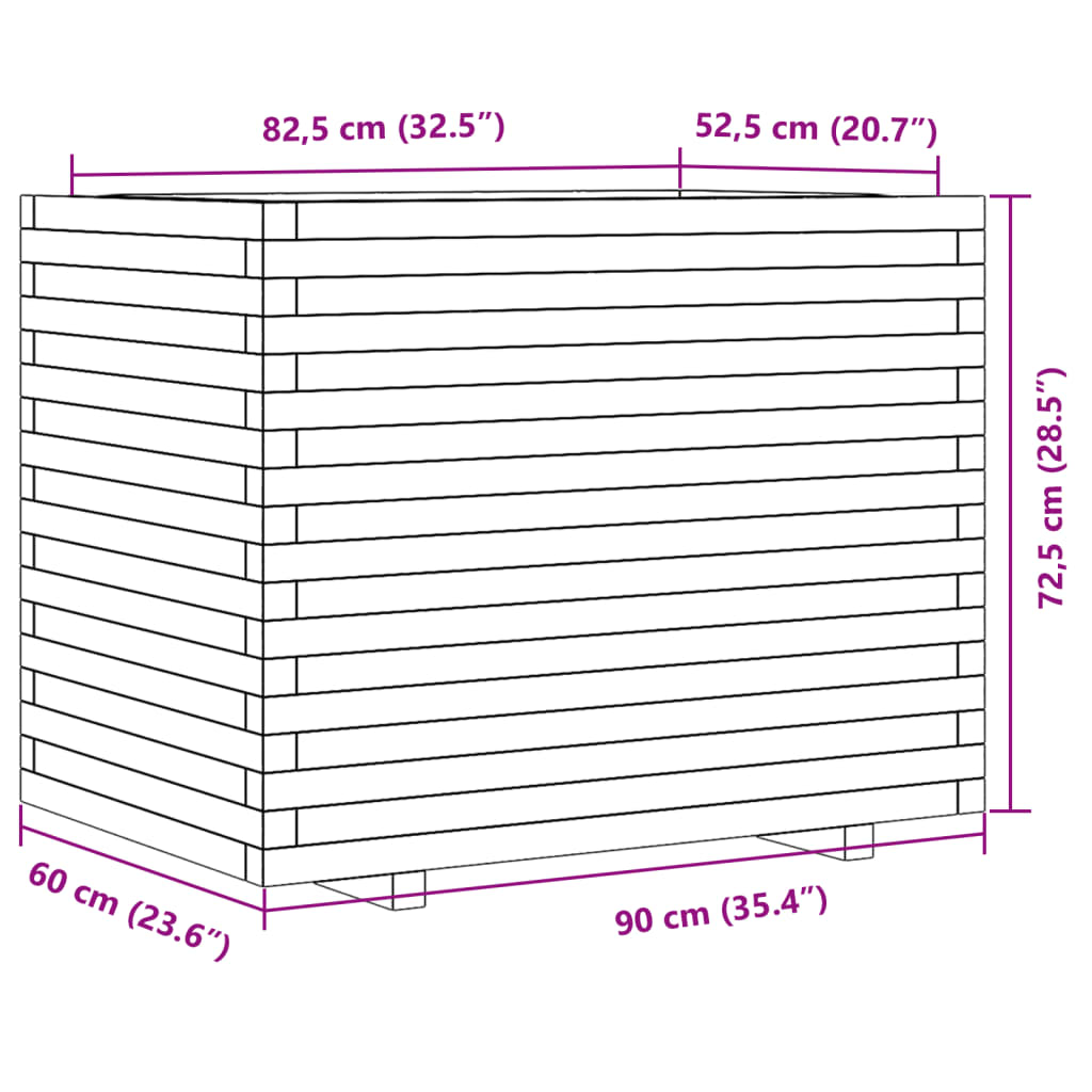 Vaso/floreira de jardim 90x60x72,5 cm pinho maciço branco