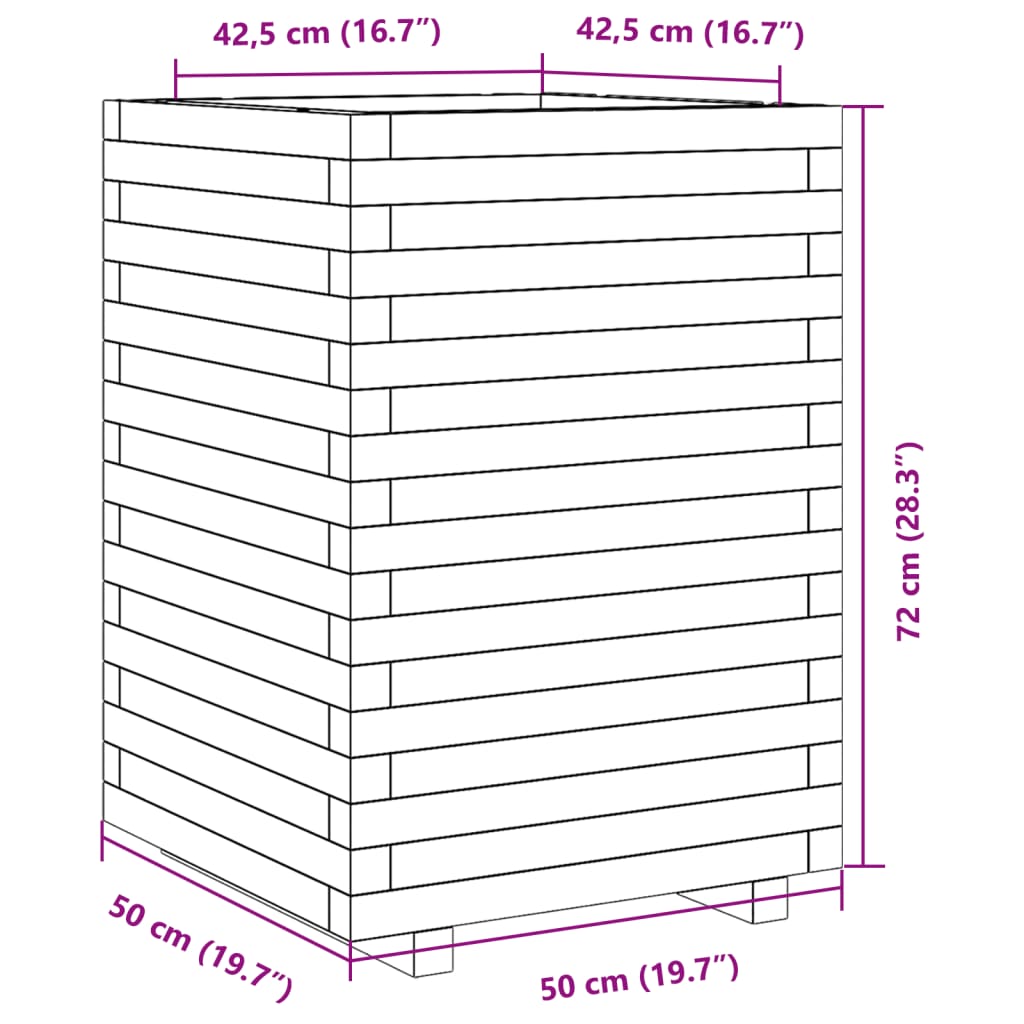 Vaso/floreira de jardim 50x50x72 cm pinho maciço castanho mel