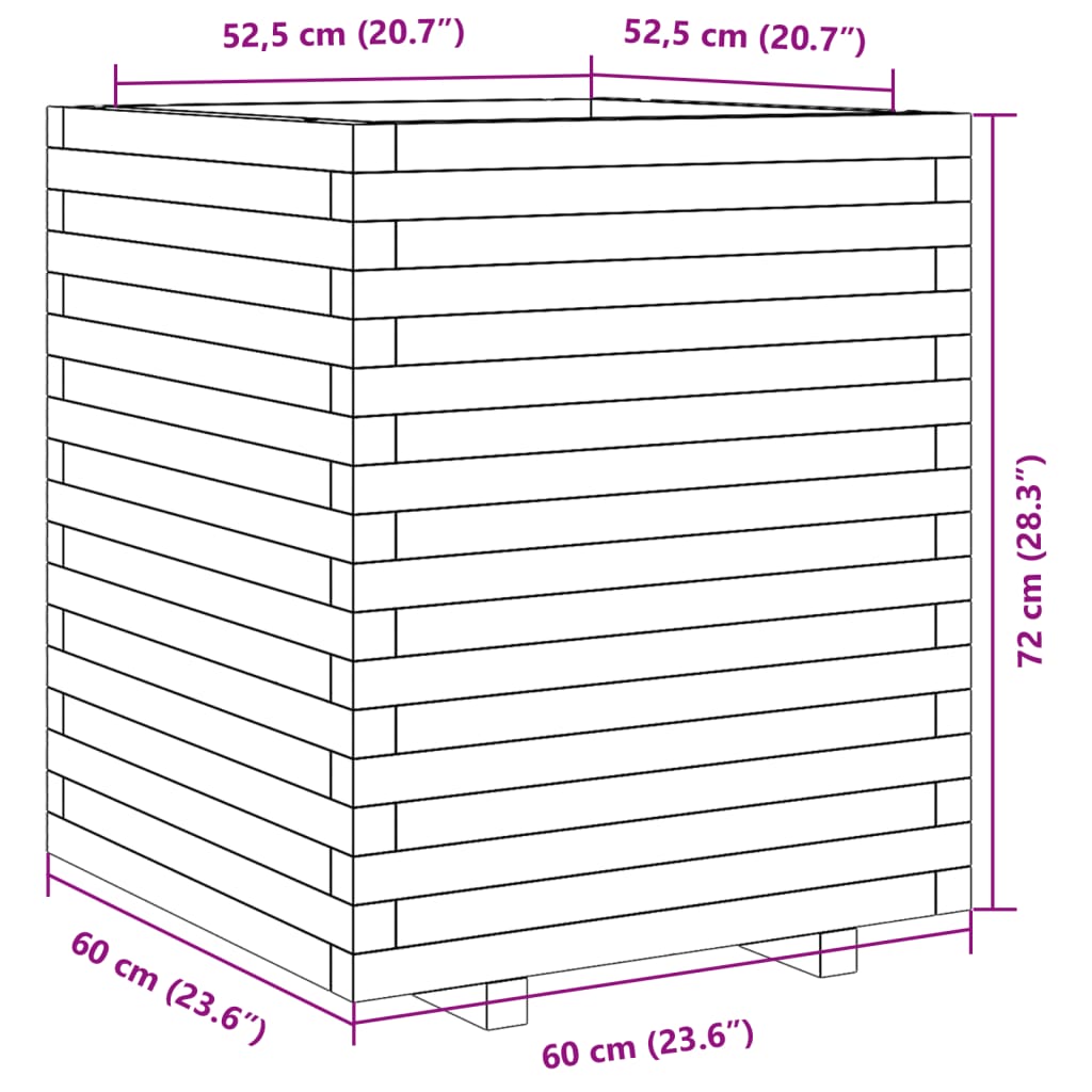 Vaso/floreira de jardim 60x60x72 cm madeira de douglas maciça