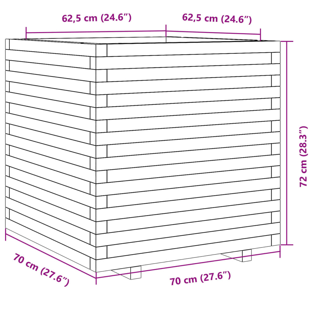 Vaso/floreira de jardim 70x70x72 cm pinho maciço branco