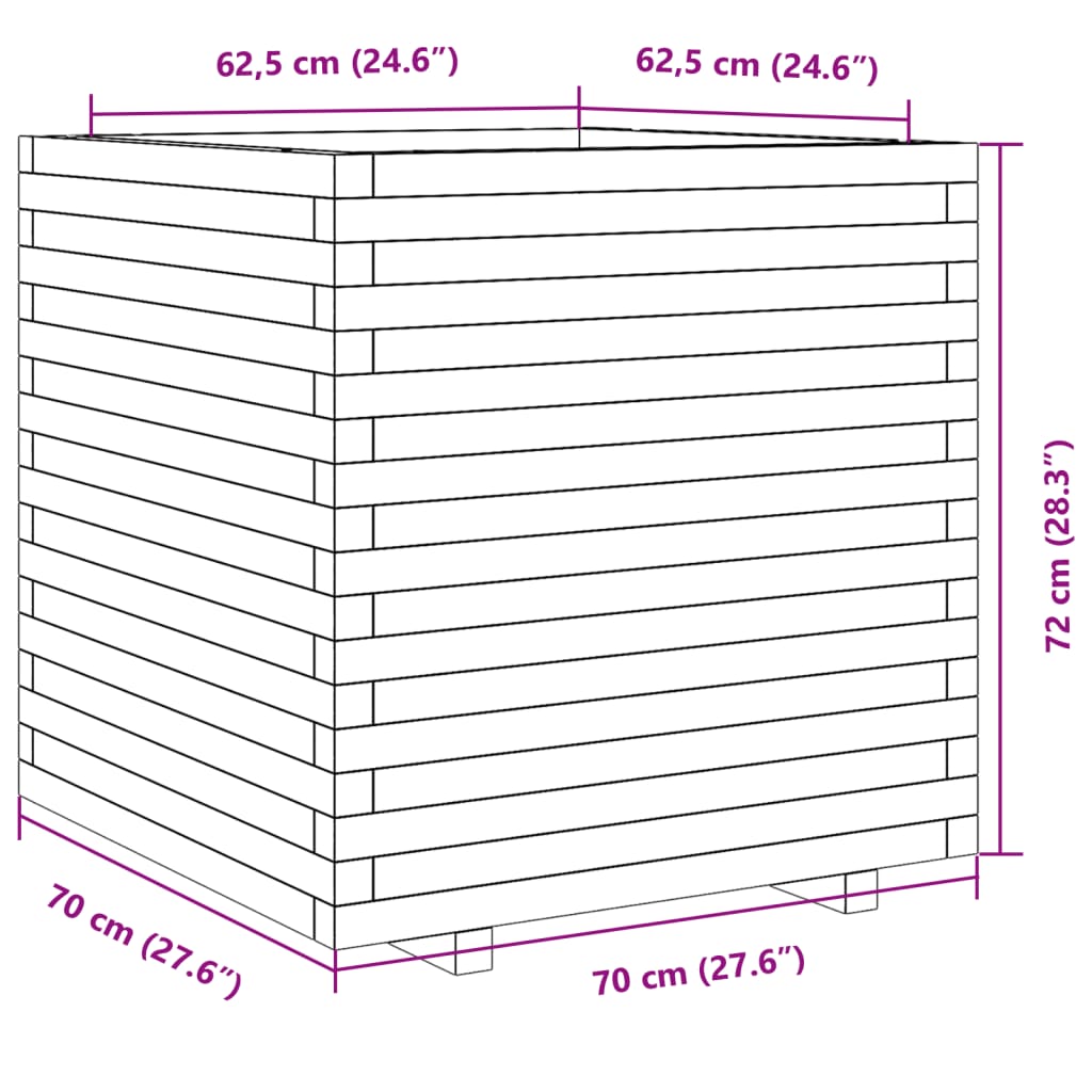 Vaso/floreira de jardim 70x70x72 cm pinho maciço castanho mel