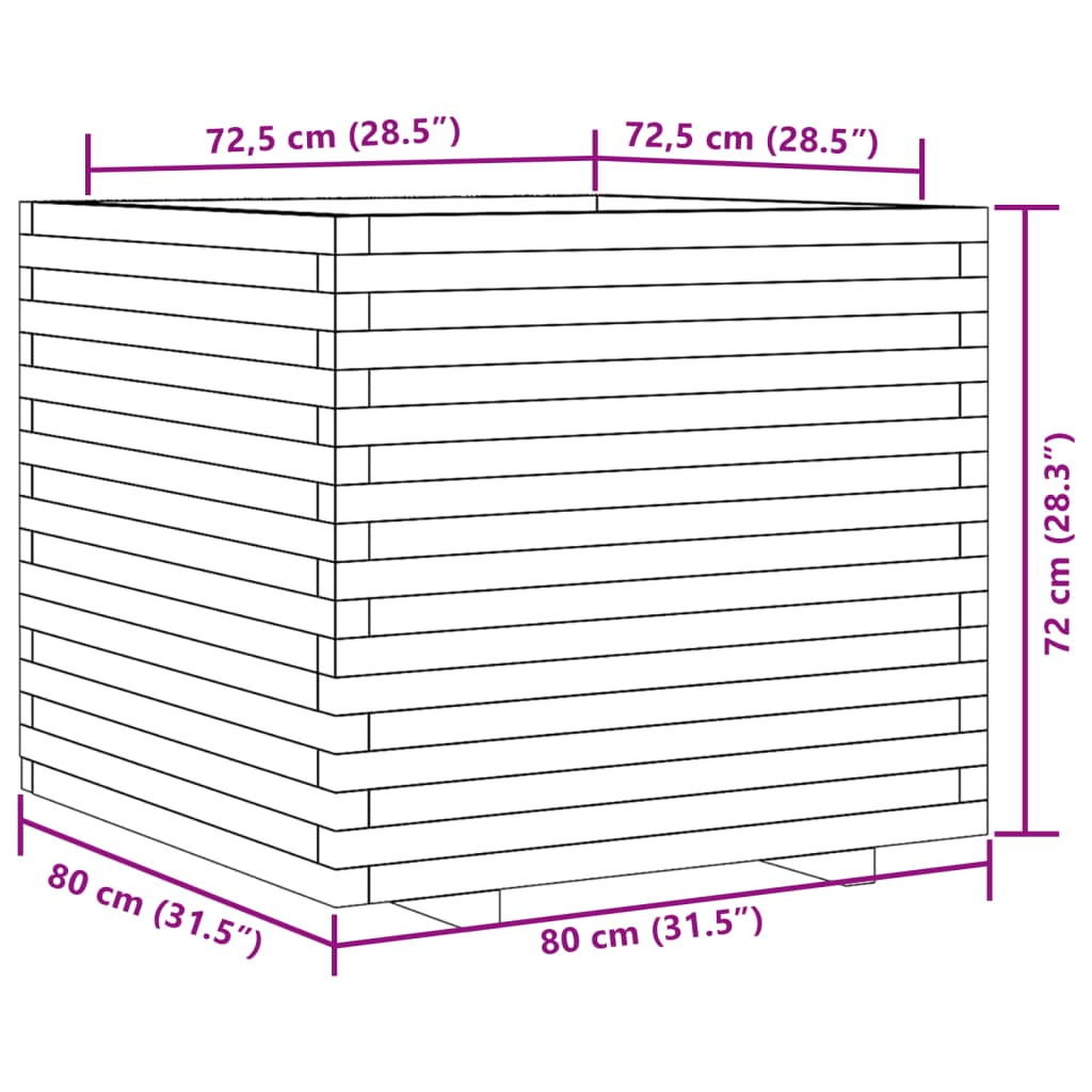 Vaso/floreira de jardim 80x80x72 cm madeira de pinho maciça