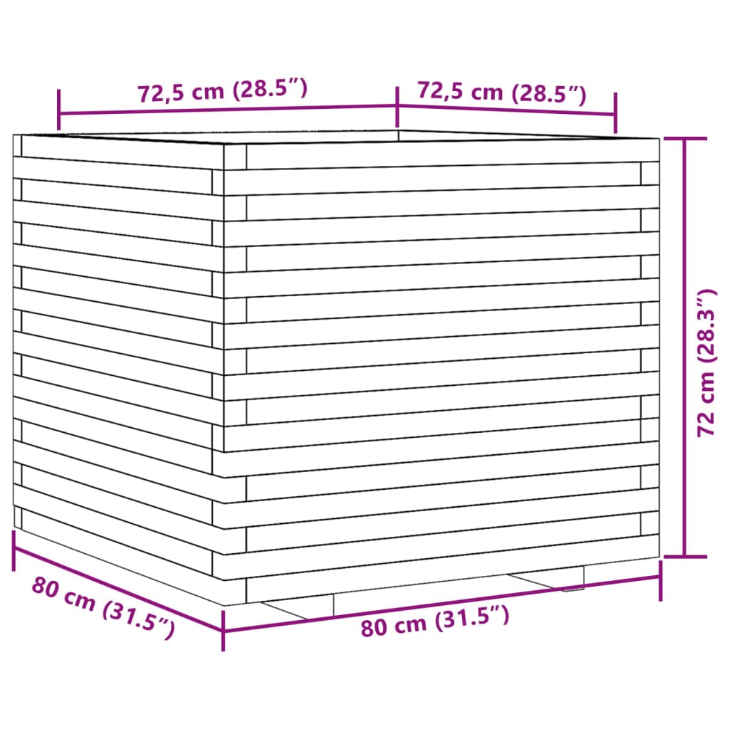 Vaso/floreira de jardim 80x80x72 cm pinho maciço castanho mel