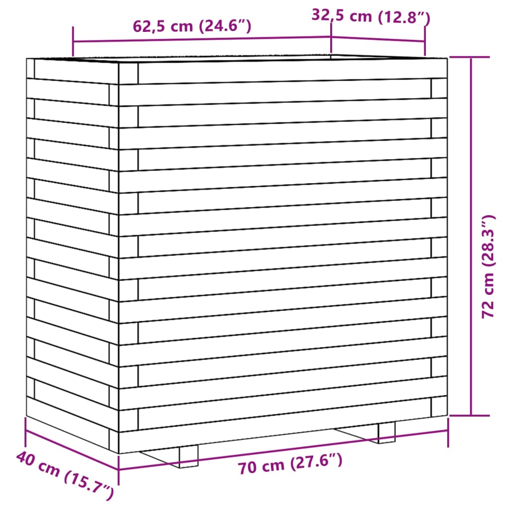 Vaso/floreira de jardim 70x40x72 cm pinho maciço branco