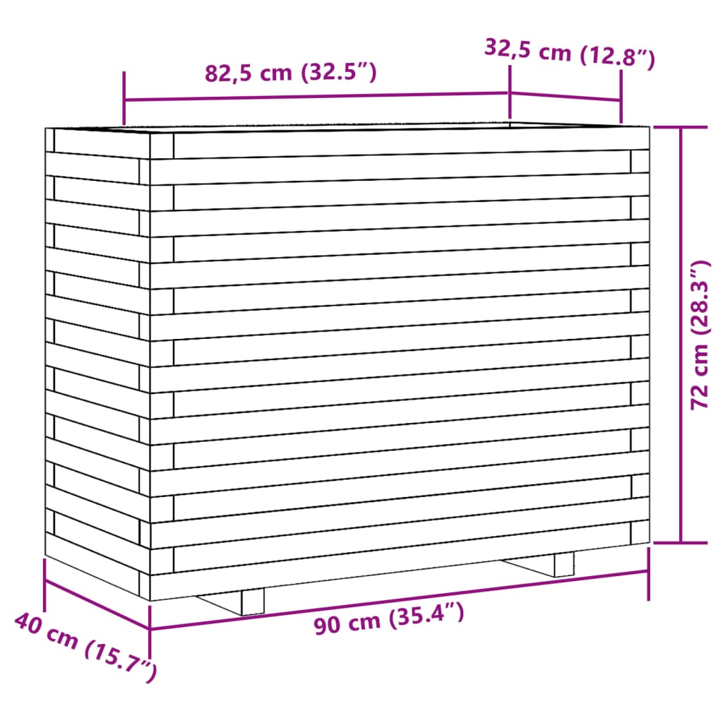 Vaso/floreira de jardim 90x40x72 cm pinho maciço branco