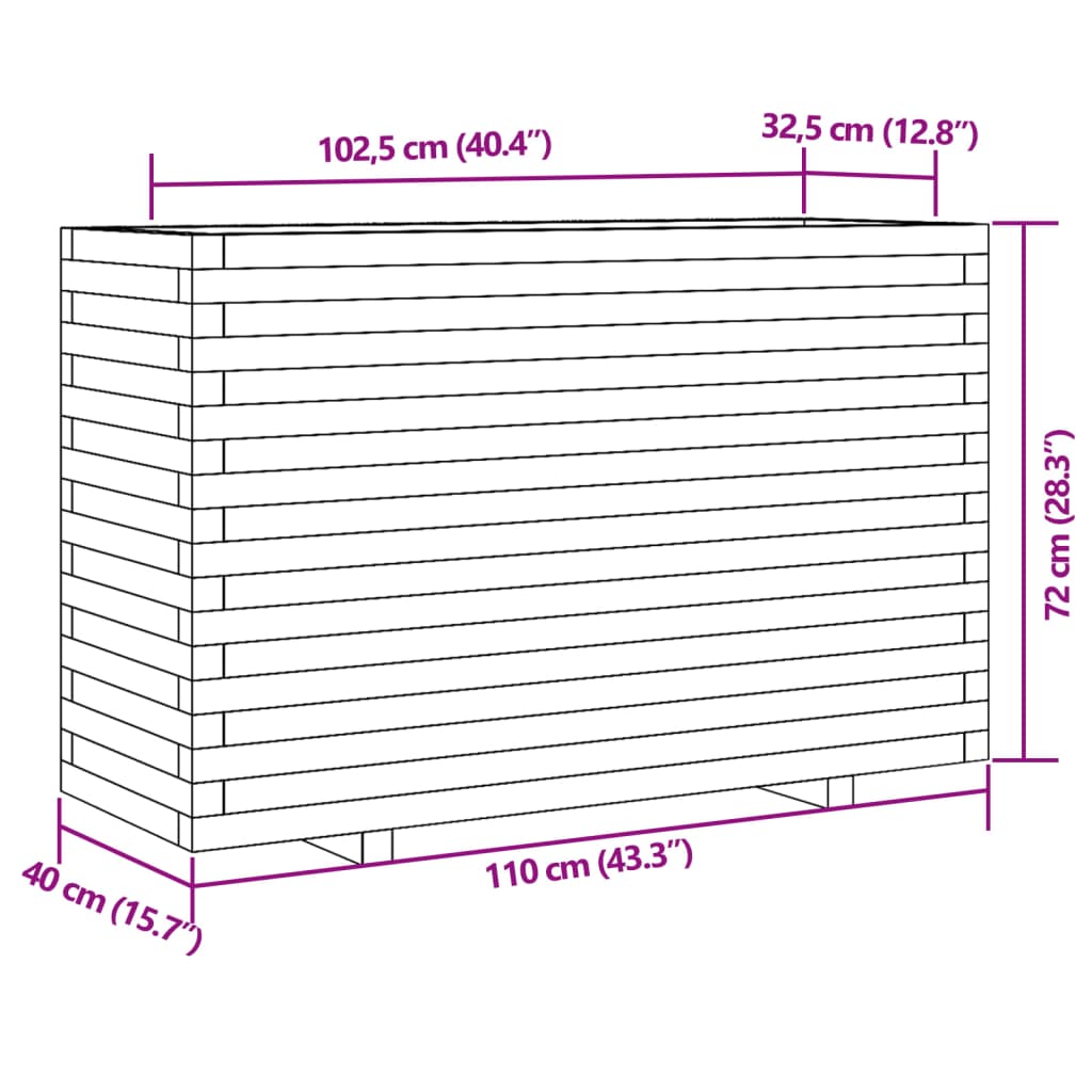 Vaso/floreira de jardim 110x40x72 cm pinho maciço branco