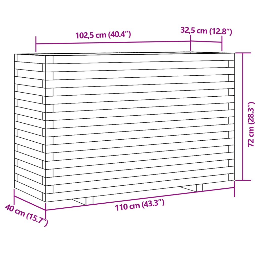 Vaso/floreira de jardim 110x40x72 cm madeira de douglas maciça