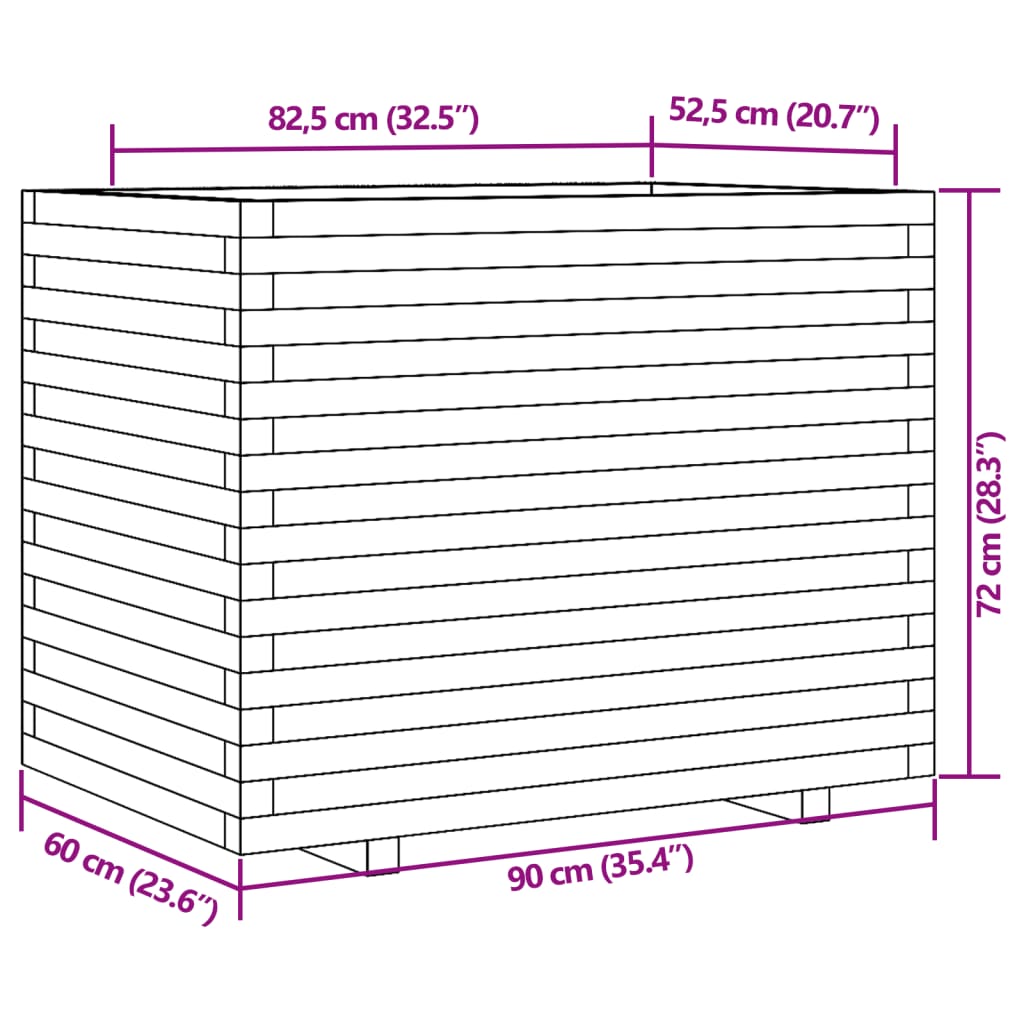 Vaso/floreira de jardim 90x60x72 cm madeira de pinho maciça