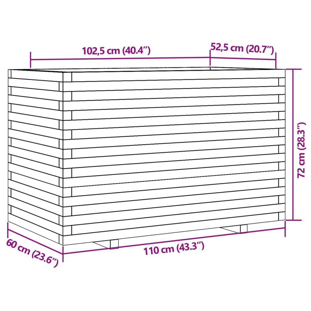 Vaso/floreira de jardim 110x60x72 cm pinho maciço branco