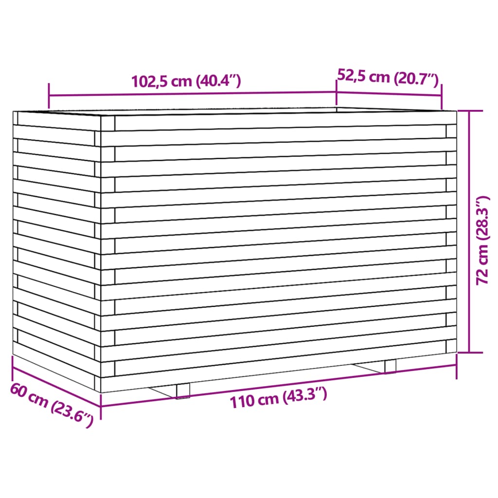 Vaso/floreira jardim 110x60x72 cm pinho maciço castanho mel