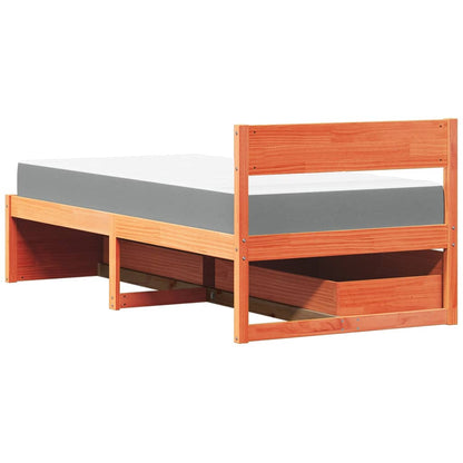 Cama com gavetas e colchão 90x190 cm pinho maciço castanho-mel