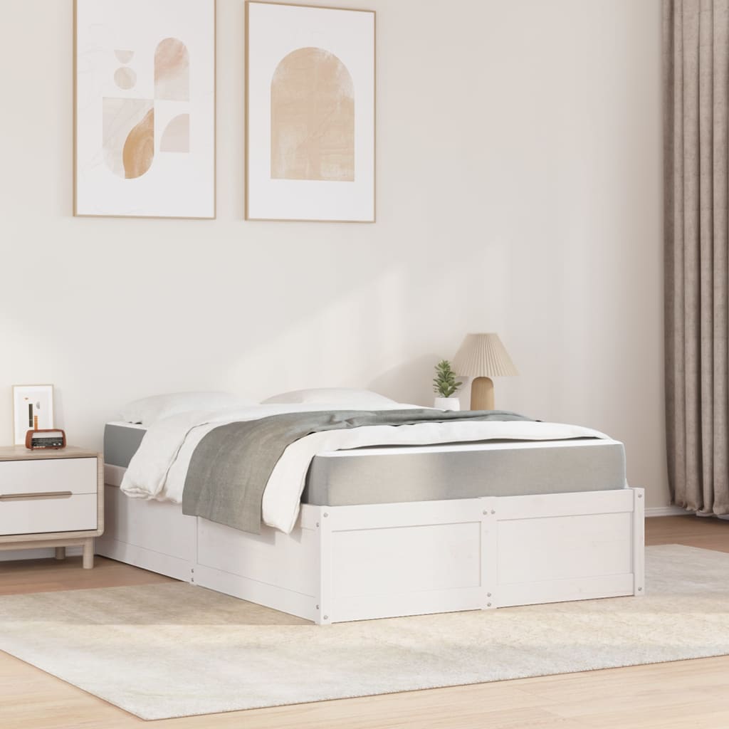 Cama com colchão 140x190 cm madeira de pinho maciça branco