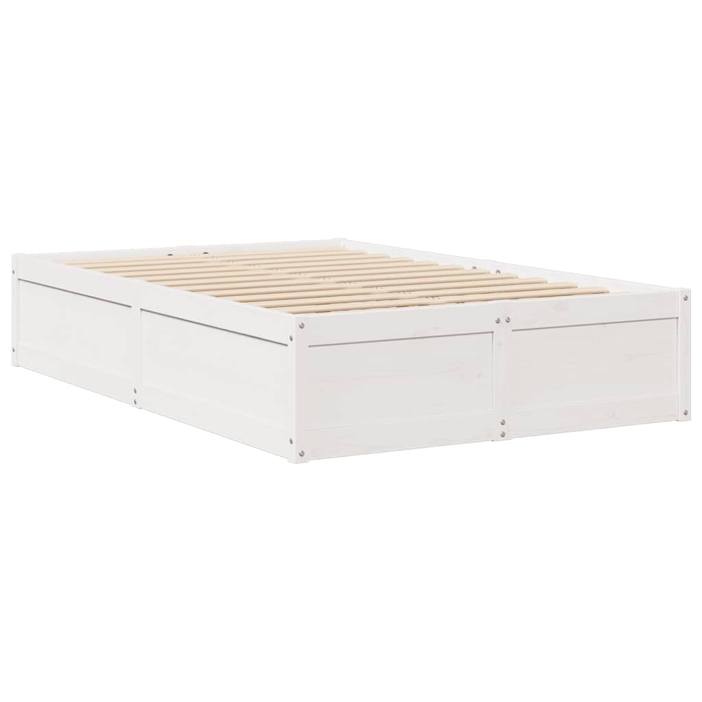 Cama com colchão 140x190 cm madeira de pinho maciça branco