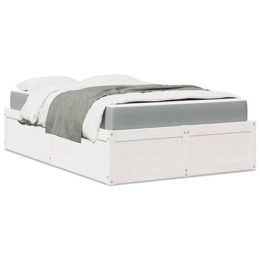 Cama com colchão 140x190 cm madeira de pinho maciça branco