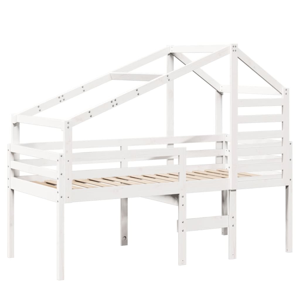 Cama alta com telhado 90x200 cm pinho maciço branco