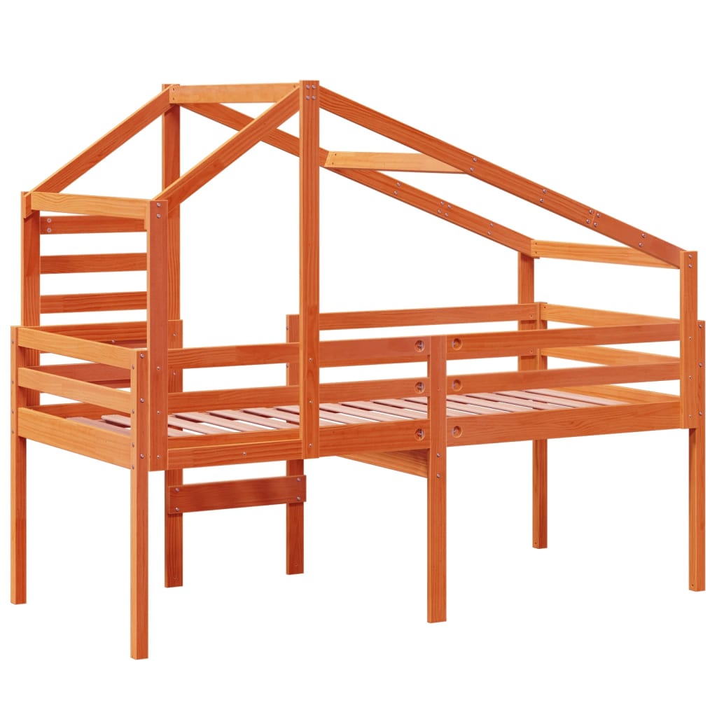 Cama alta com telhado 90x190 cm pinho maciço castanho-mel