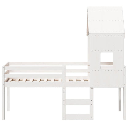 Cama alta com telhado 80x200 cm pinho maciço branco